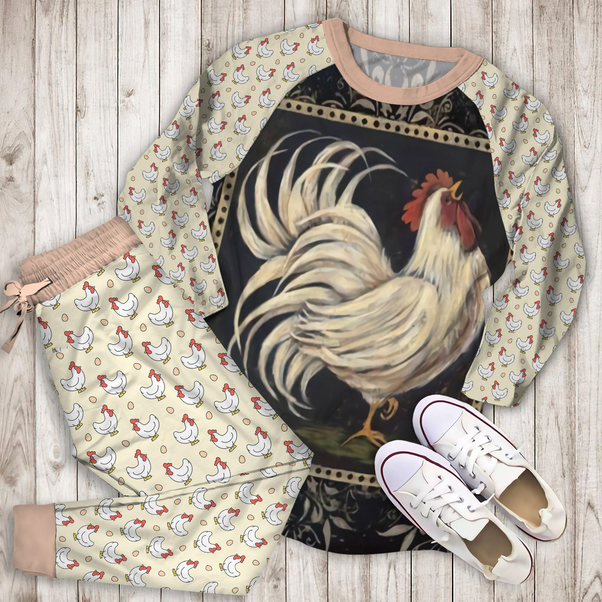 Chicken Pajama Set | Pajamas | Cotton Sleepwear Sets | Soft Long Sleeve Pjs | Raglan Shirt and Pants Set