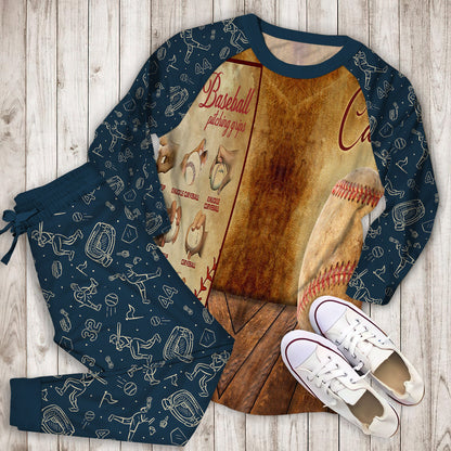 Baseball Pitching Grips Personalized Name Pajama Set | Pajamas | Cotton Sleepwear Sets | Soft Long Sleeve Pjs | Raglan Shirt and Pants Set