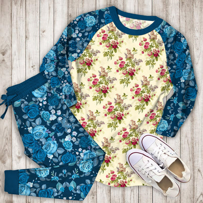 Rose Flower Pajama Set | Pajamas | Cotton Sleepwear Sets | Soft Long Sleeve Pjs | Raglan Shirt and Pants Set