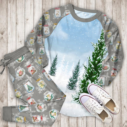 Winter Pine Forest Snow Pajama Set | Pajamas | Cotton Sleepwear Sets | Soft Long Sleeve Pjs | Raglan Shirt and Pants Set