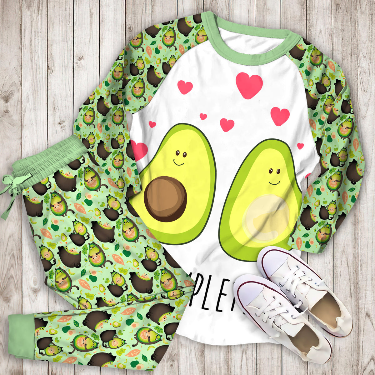 Avocado You Complete Me Pajama Set |Sleepwear Pjs Sets | Raglan Shirt Pants Set