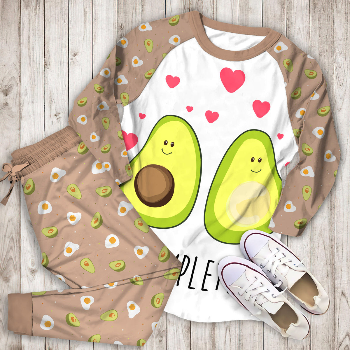 Avocado You Complete Me Pajama Set |Sleepwear Pjs Sets | Raglan Shirt Pants Set