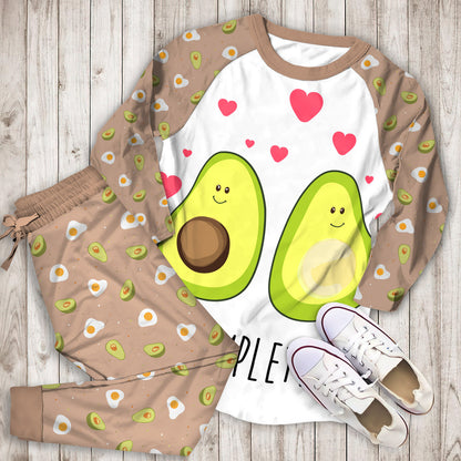 Avocado You Complete Me Pajama Set |Sleepwear Pjs Sets | Raglan Shirt Pants Set
