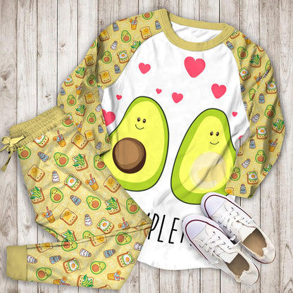 Avocado You Complete Me Pajama Set |Sleepwear Pjs Sets | Raglan Shirt Pants Set