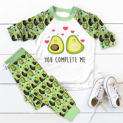 Avocado You Complete Me Pajama Set |Sleepwear Pjs Sets | Raglan Shirt Pants Set