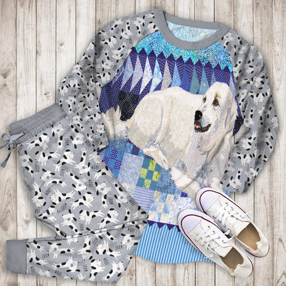 White Dog Pajama Set | Pajamas | Cotton Sleepwear Sets | Soft Long Sleeve Pjs | Raglan Shirt and Pants Set