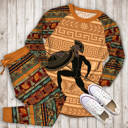Ancient Greek Black Warrior Pajama Set |Sleepwear Pjs Sets | Raglan Shirt Pants Set
