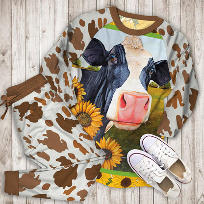 Cow Sunflower Pajama Set |Sleepwear Pjs Sets | Raglan Shirt Pants Set