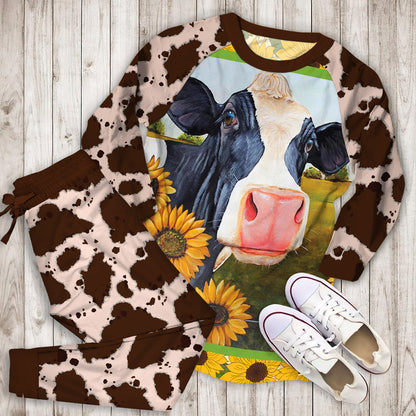 Cow Sunflower Pajama Set |Sleepwear Pjs Sets | Raglan Shirt Pants Set