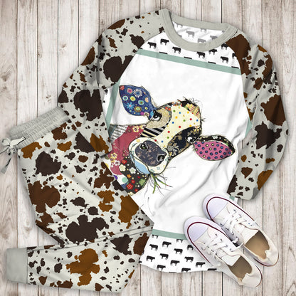 Cow Pajama Set | Pajamas | Cotton Sleepwear Sets | Soft Long Sleeve Pjs | Raglan Shirt and Pants Set