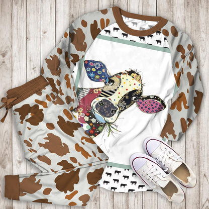 Cow Pajama Set | Pajamas | Cotton Sleepwear Sets | Soft Long Sleeve Pjs | Raglan Shirt and Pants Set