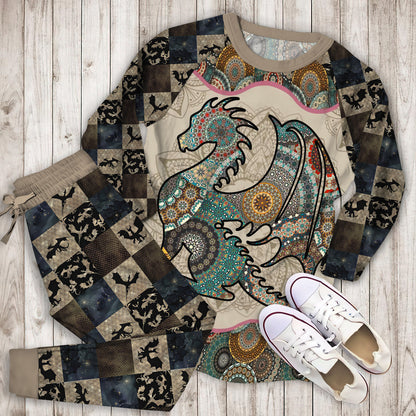 Loving Dragon Mandala Pajama Set |Sleepwear Pjs Sets | Raglan Shirt Pants Set