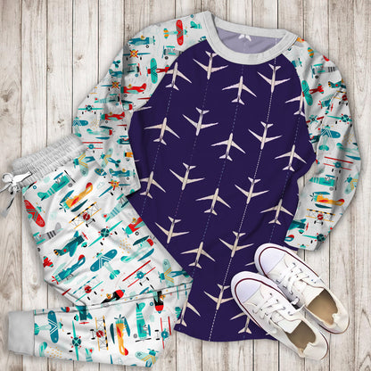 Airplane Pajama Set | Pajamas | Cotton Sleepwear Sets | Soft Long Sleeve Pjs | Raglan Shirt and Pants Set