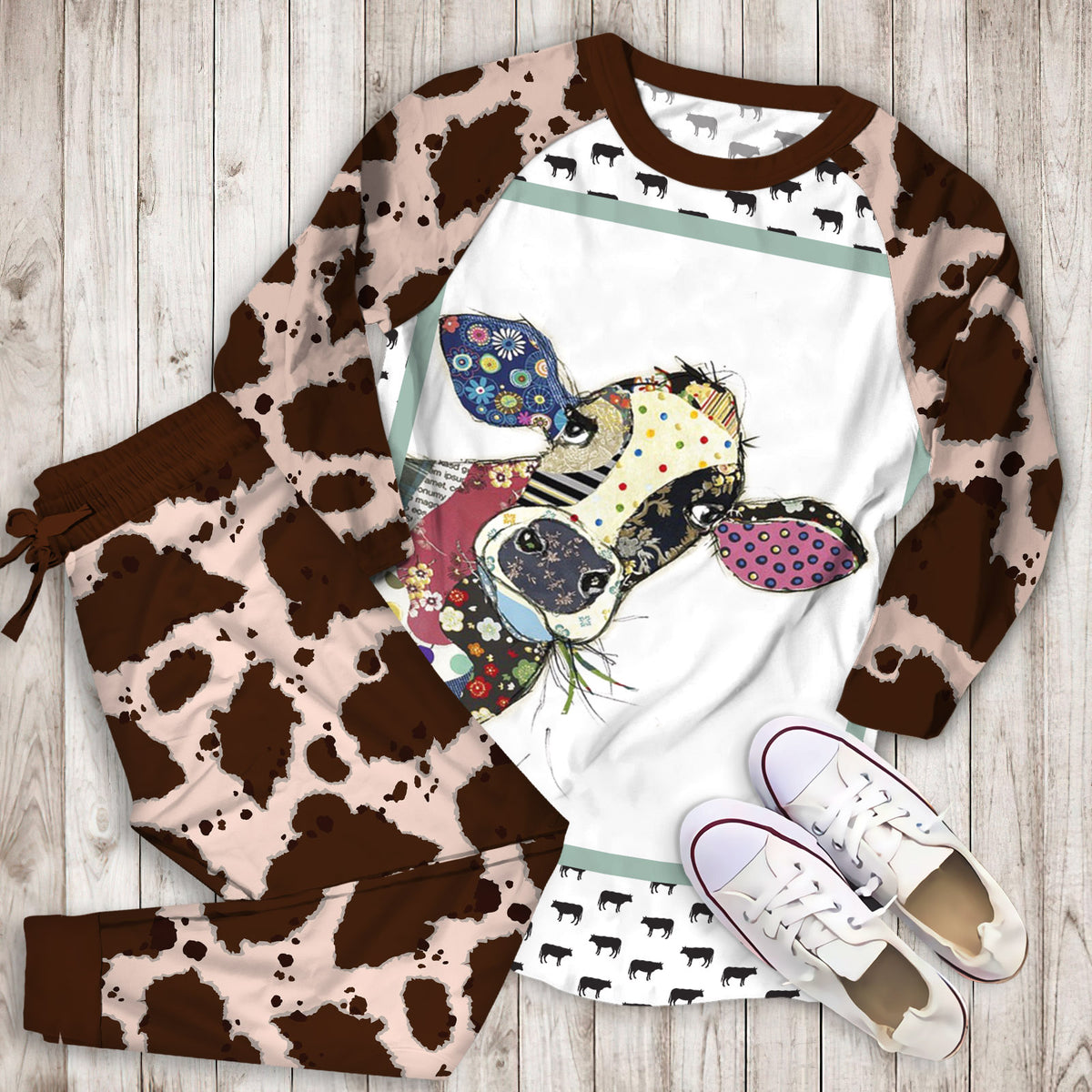 Cow Pajama Set | Pajamas | Cotton Sleepwear Sets | Soft Long Sleeve Pjs | Raglan Shirt and Pants Set