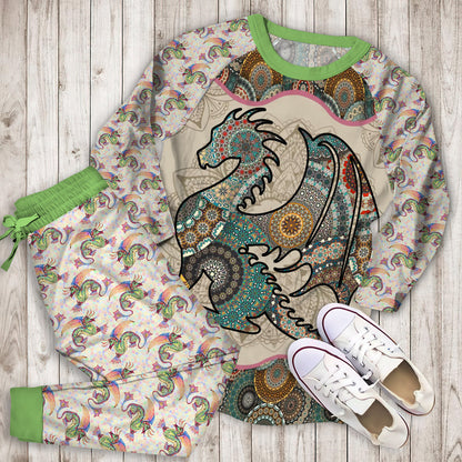Loving Dragon Mandala Pajama Set |Sleepwear Pjs Sets | Raglan Shirt Pants Set