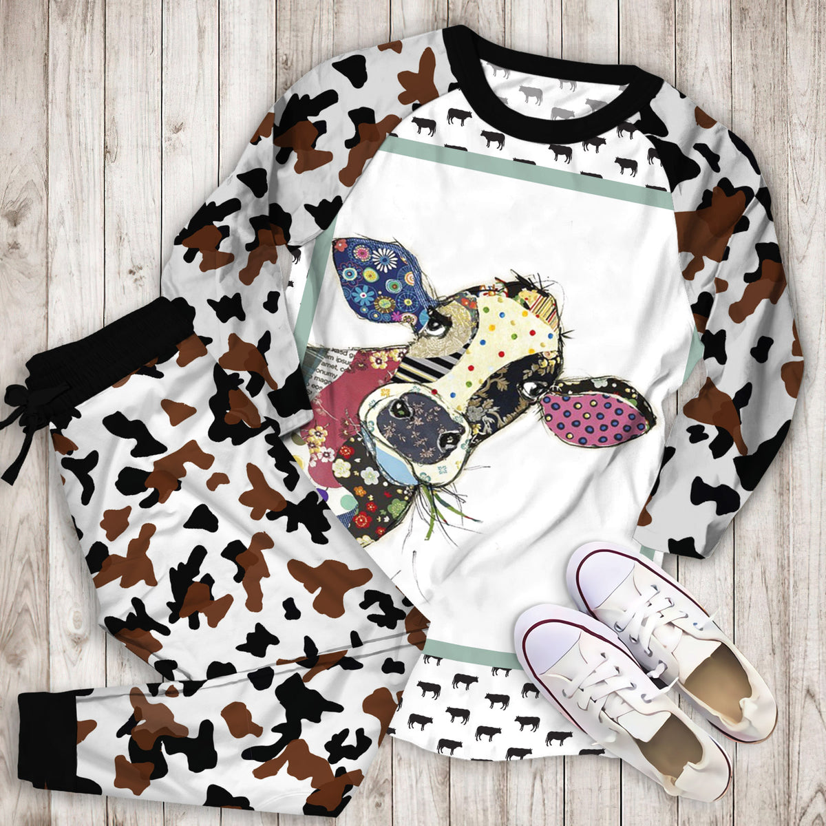 Cow Pajama Set | Pajamas | Cotton Sleepwear Sets | Soft Long Sleeve Pjs | Raglan Shirt and Pants Set