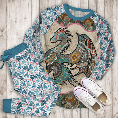Loving Dragon Mandala Pajama Set |Sleepwear Pjs Sets | Raglan Shirt Pants Set