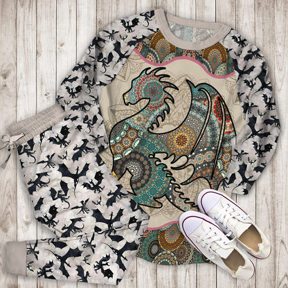 Loving Dragon Mandala Pajama Set |Sleepwear Pjs Sets | Raglan Shirt Pants Set