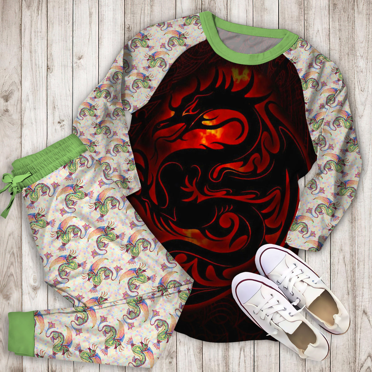 Dragon Pajama Set | Pajamas | Cotton Sleepwear Sets | Soft Long Sleeve Pjs | Raglan Shirt and Pants Set