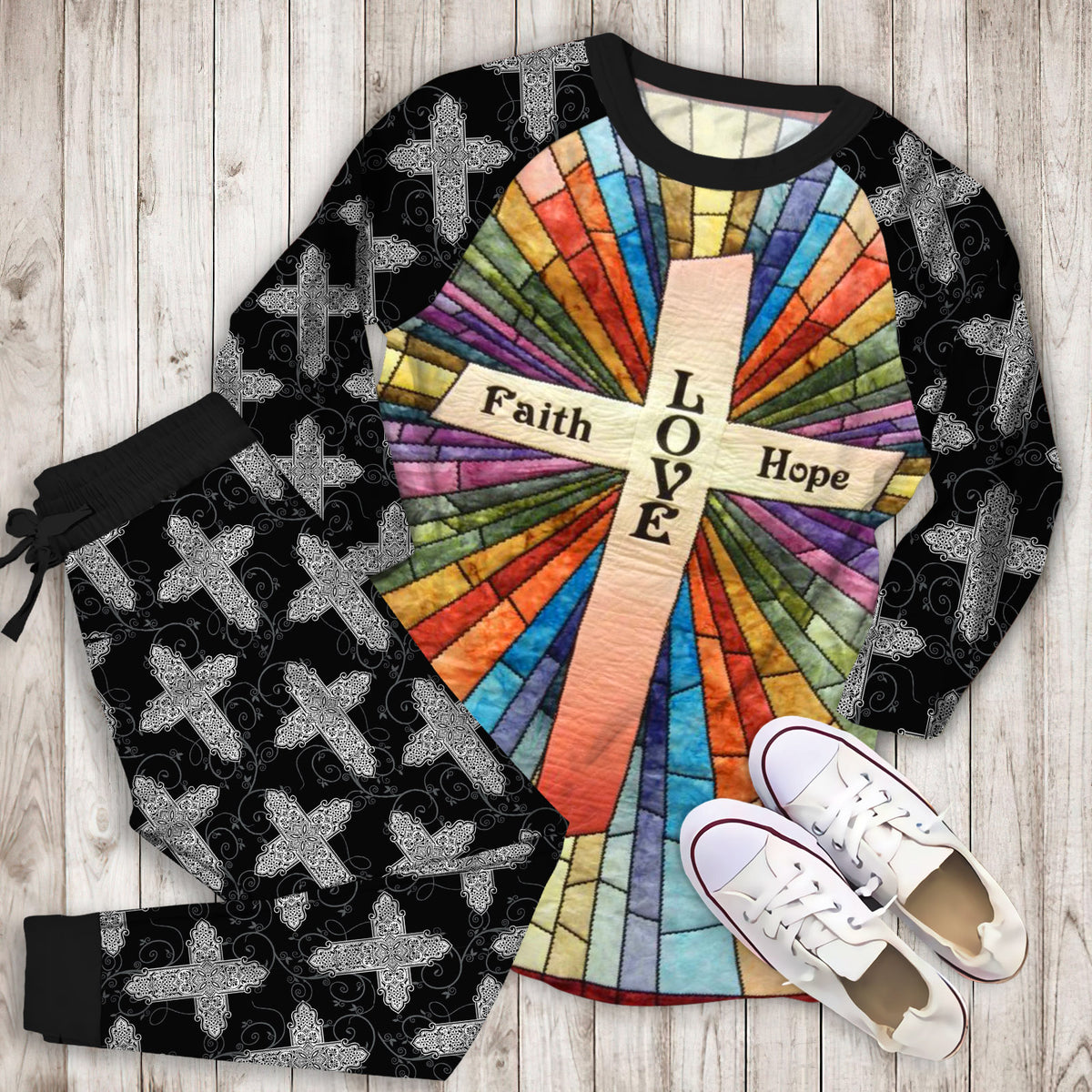 Cross Pajama Set | Pajamas | Cotton Sleepwear Sets | Soft Long Sleeve Pjs | Raglan Shirt and Pants Set