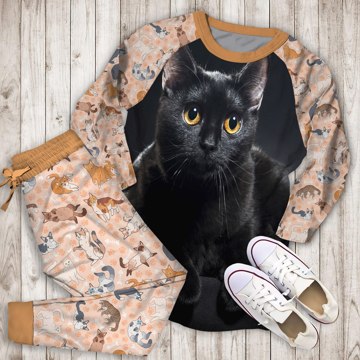 Cat Pajama Set | Pajamas | Cotton Sleepwear Sets | Soft Long Sleeve Pjs | Raglan Shirt and Pants Set