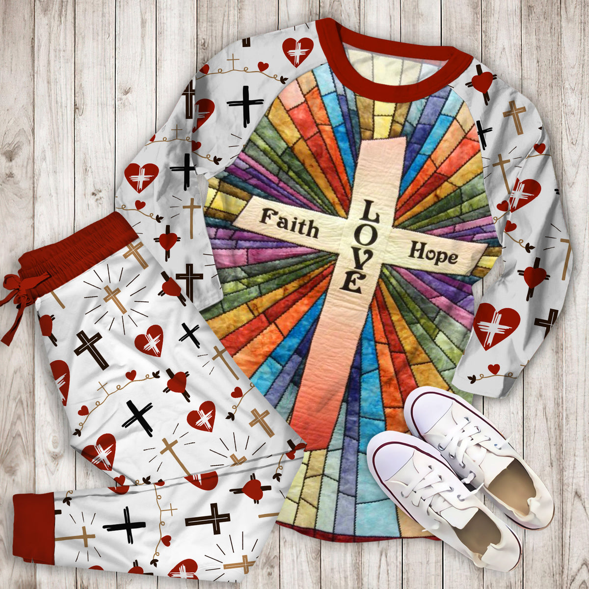 Cross Pajama Set | Pajamas | Cotton Sleepwear Sets | Soft Long Sleeve Pjs | Raglan Shirt and Pants Set