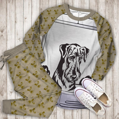 Airedale Terrier Metal Pajama Set |Sleepwear Pjs Sets | Raglan Shirt Pants Set