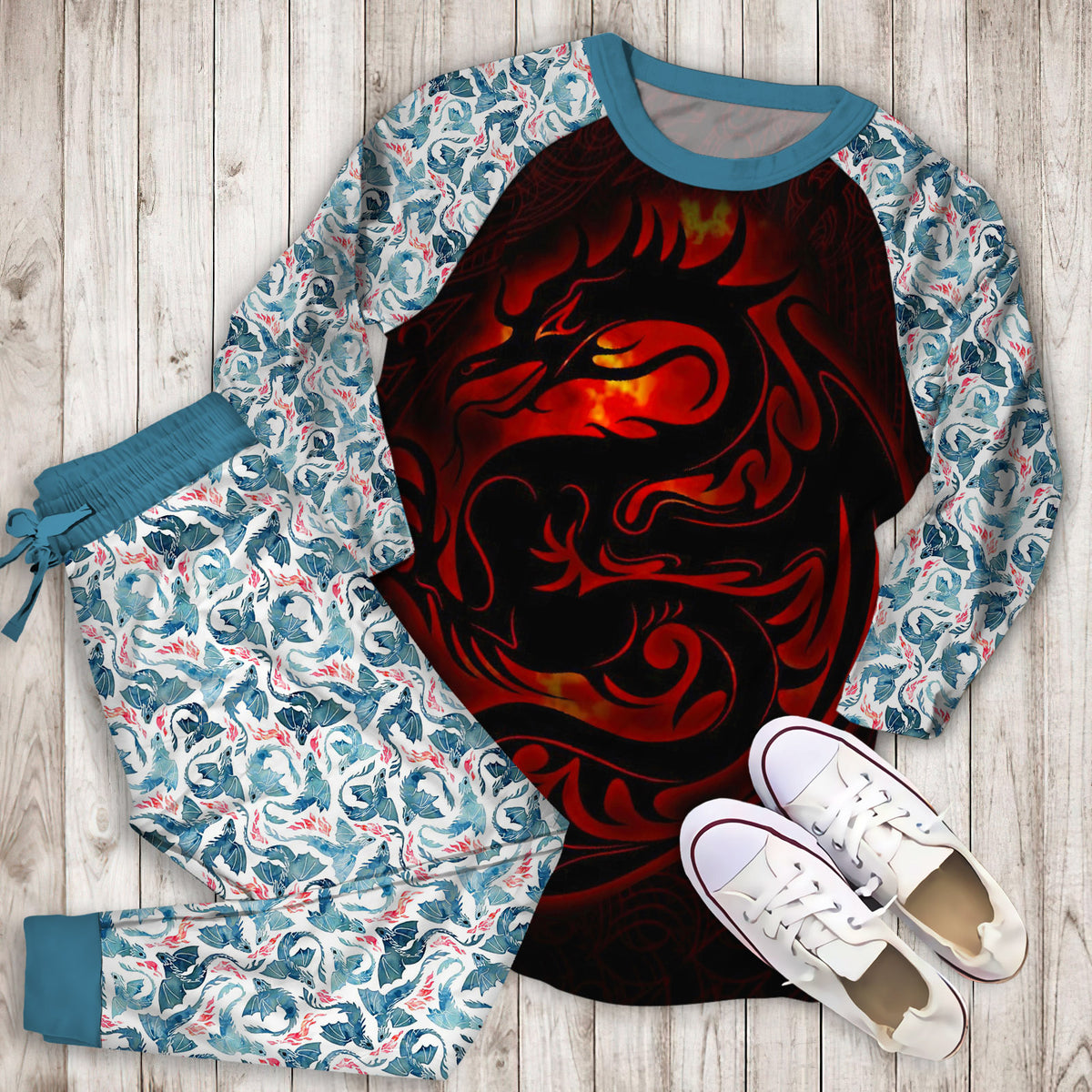Dragon Pajama Set | Pajamas | Cotton Sleepwear Sets | Soft Long Sleeve Pjs | Raglan Shirt and Pants Set