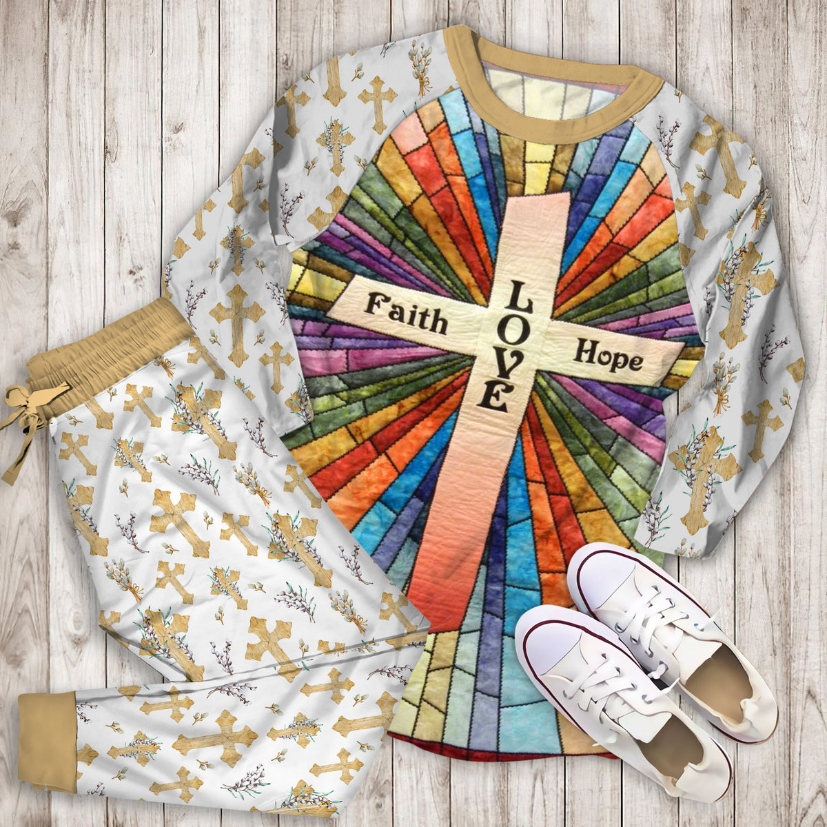 Cross Pajama Set | Pajamas | Cotton Sleepwear Sets | Soft Long Sleeve Pjs | Raglan Shirt and Pants Set