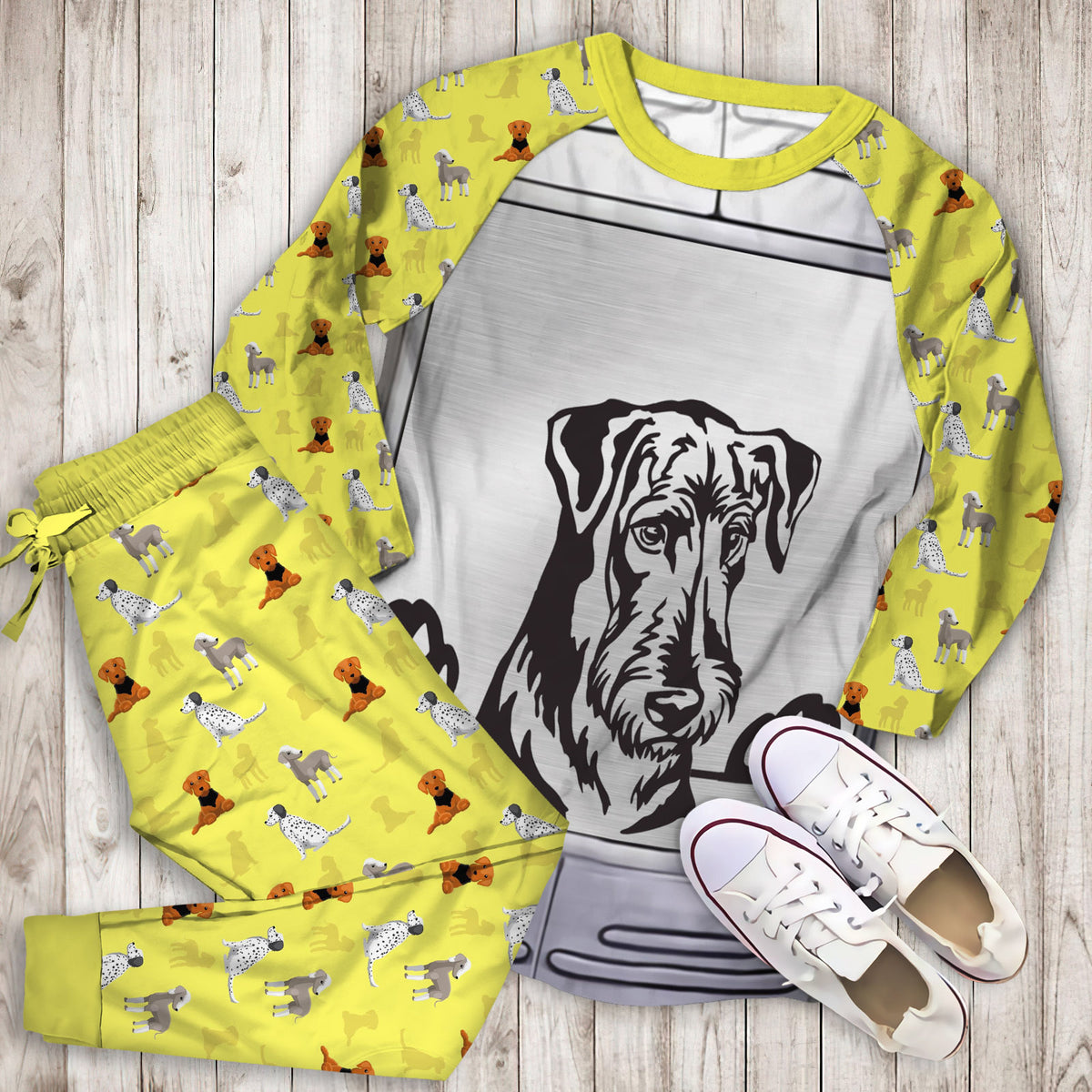 Airedale Terrier Metal Pajama Set |Sleepwear Pjs Sets | Raglan Shirt Pants Set