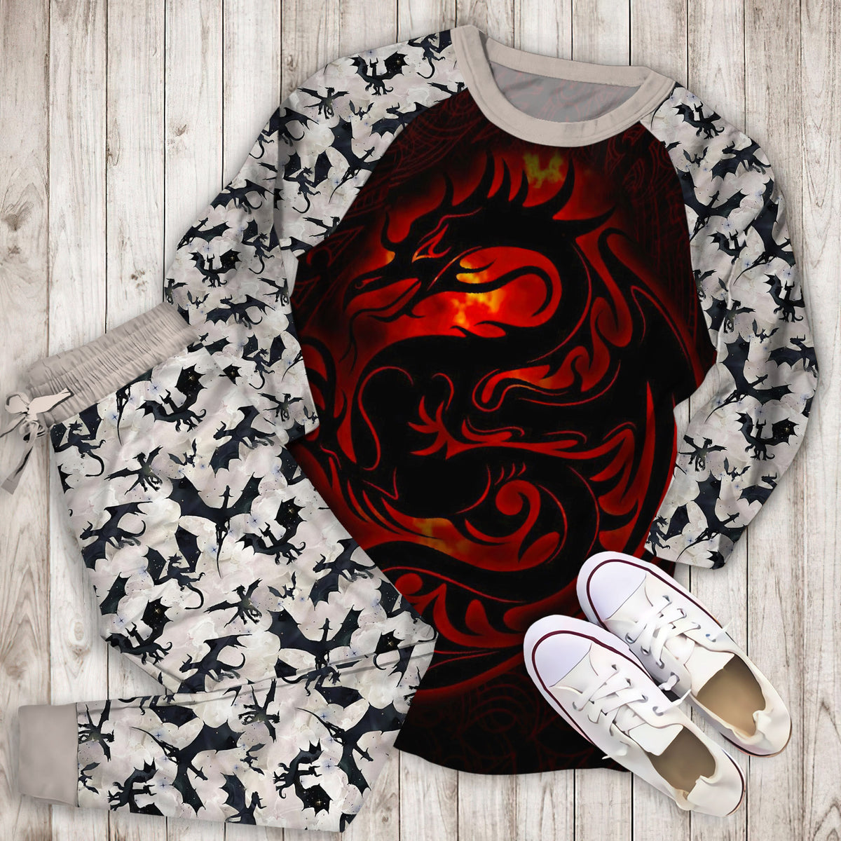 Dragon Pajama Set | Pajamas | Cotton Sleepwear Sets | Soft Long Sleeve Pjs | Raglan Shirt and Pants Set