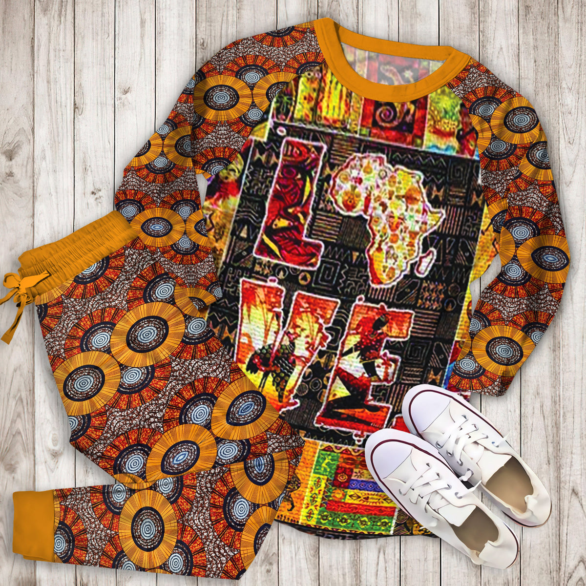 Africa Pajama Set | Pajamas | Cotton Sleepwear Sets | Soft Long Sleeve Pjs | Raglan Shirt and Pants Set