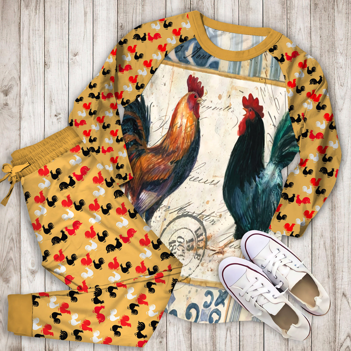 Rooster Pajama Set | Pajamas | Cotton Sleepwear Sets | Soft Long Sleeve Pjs | Raglan Shirt and Pants Set