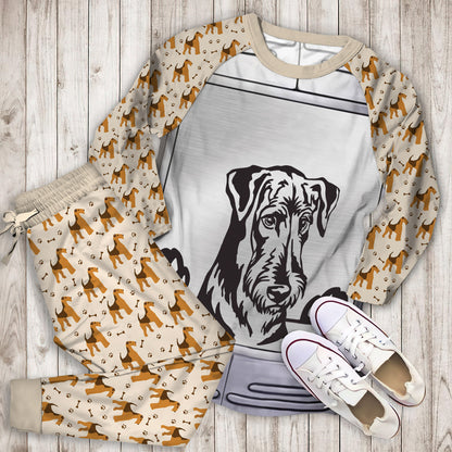 Airedale Terrier Metal Pajama Set |Sleepwear Pjs Sets | Raglan Shirt Pants Set