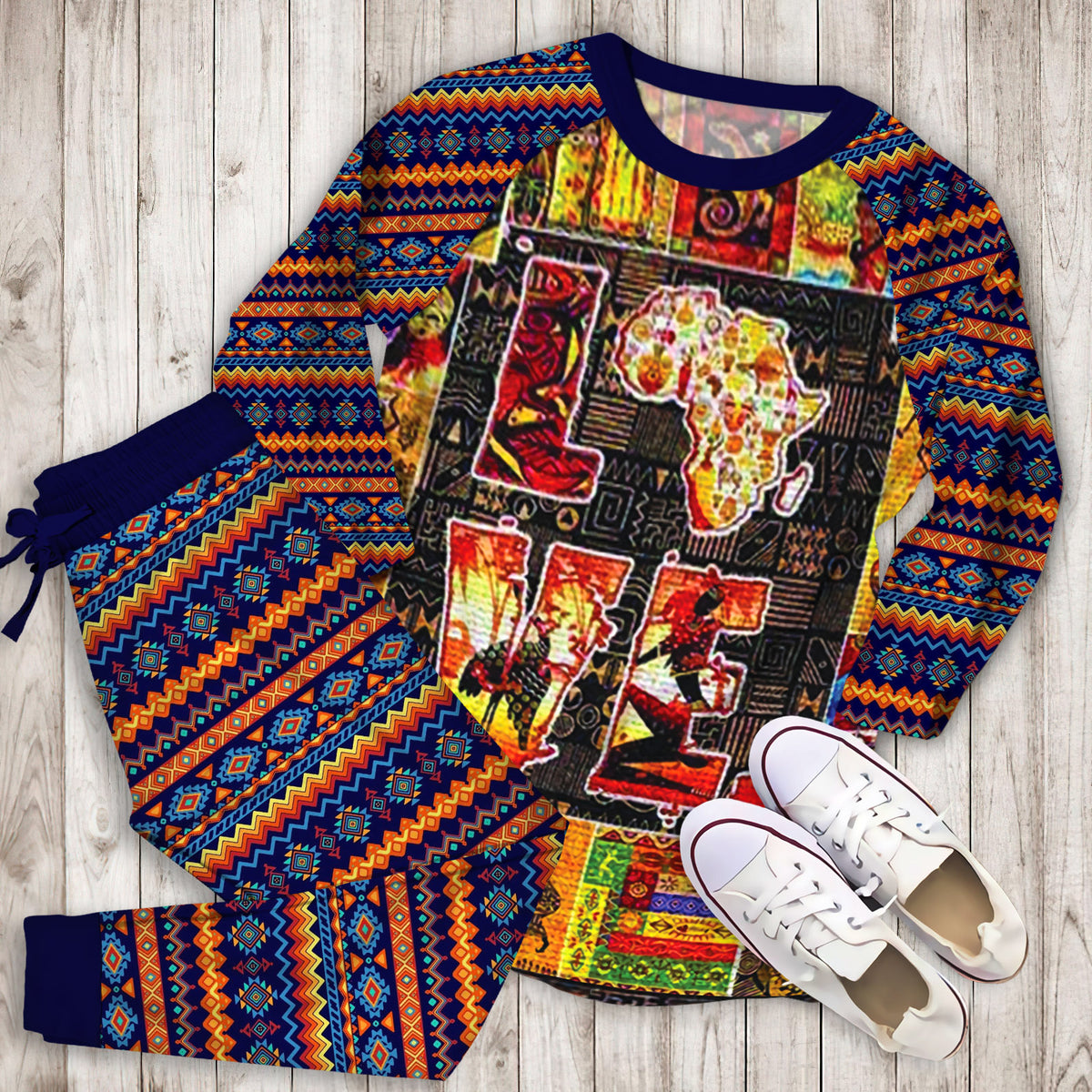 Africa Pajama Set | Pajamas | Cotton Sleepwear Sets | Soft Long Sleeve Pjs | Raglan Shirt and Pants Set