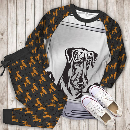 Airedale Terrier Metal Pajama Set |Sleepwear Pjs Sets | Raglan Shirt Pants Set