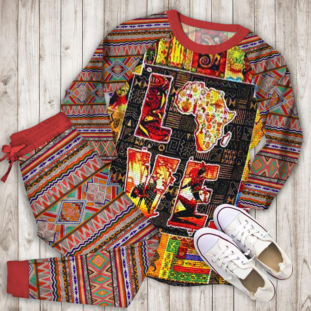 Africa Pajama Set | Pajamas | Cotton Sleepwear Sets | Soft Long Sleeve Pjs | Raglan Shirt and Pants Set