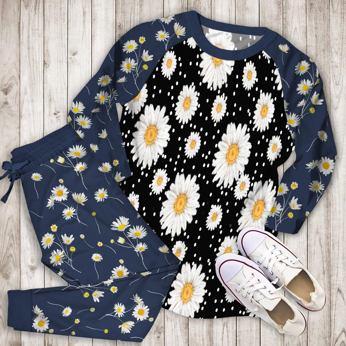 Daisy Pajama Set |Sleepwear Pjs Sets | Raglan Shirt Pants Set