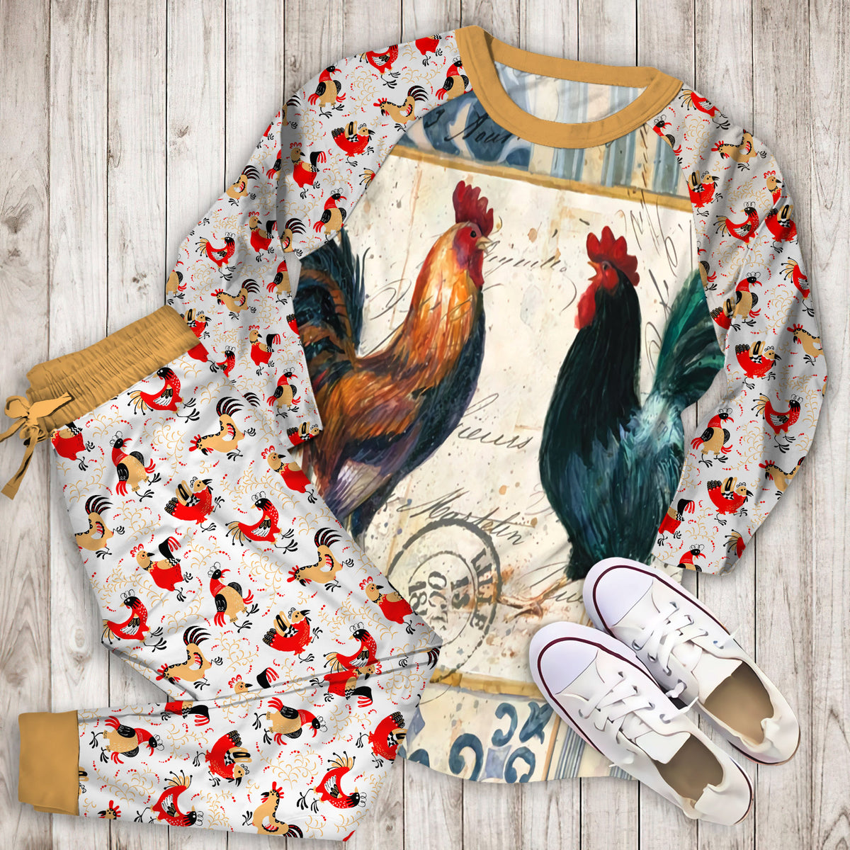 Rooster Pajama Set | Pajamas | Cotton Sleepwear Sets | Soft Long Sleeve Pjs | Raglan Shirt and Pants Set