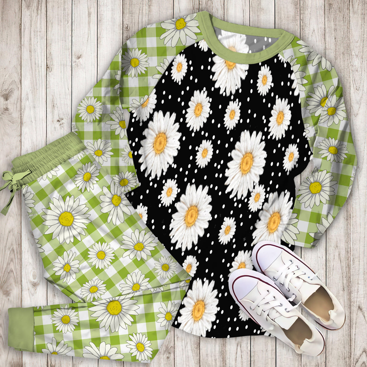 Daisy Pajama Set |Sleepwear Pjs Sets | Raglan Shirt Pants Set