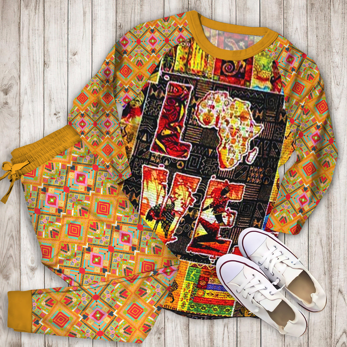 Africa Pajama Set | Pajamas | Cotton Sleepwear Sets | Soft Long Sleeve Pjs | Raglan Shirt and Pants Set