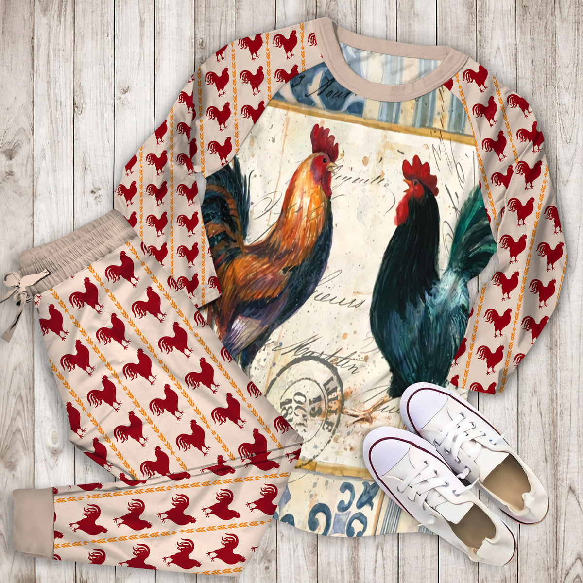 Rooster Pajama Set | Pajamas | Cotton Sleepwear Sets | Soft Long Sleeve Pjs | Raglan Shirt and Pants Set