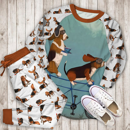 Basset Hound Pajama Set |Sleepwear Pjs Sets | Raglan Shirt Pants Set