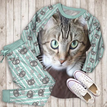Cute Cat Pajama Set | Pajamas | Cotton Sleepwear Sets | Soft Long Sleeve Pjs | Raglan Shirt and Pants Set