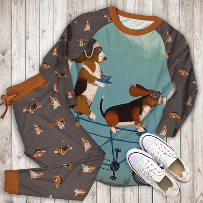 Basset Hound Pajama Set |Sleepwear Pjs Sets | Raglan Shirt Pants Set