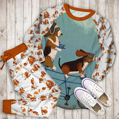 Basset Hound Pajama Set |Sleepwear Pjs Sets | Raglan Shirt Pants Set