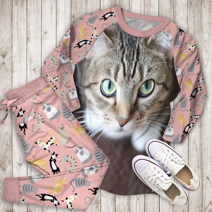 Cute Cat Pajama Set | Pajamas | Cotton Sleepwear Sets | Soft Long Sleeve Pjs | Raglan Shirt and Pants Set