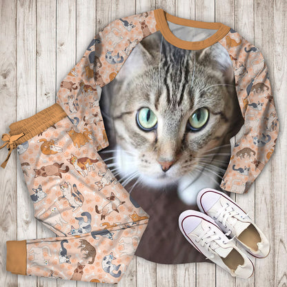 Cute Cat Pajama Set | Pajamas | Cotton Sleepwear Sets | Soft Long Sleeve Pjs | Raglan Shirt and Pants Set