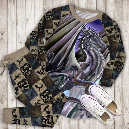 Dragon White Pajama Set | Pajamas | Cotton Sleepwear Sets | Soft Long Sleeve Pjs | Raglan Shirt and Pants Set