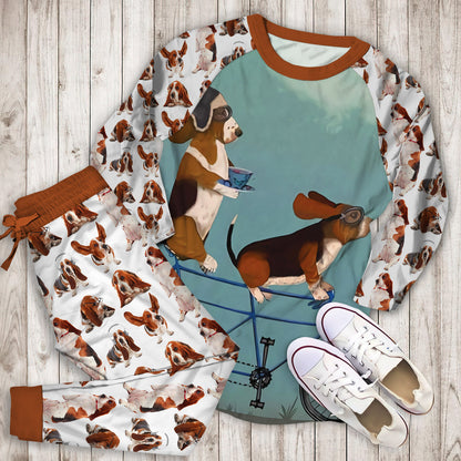 Basset Hound Pajama Set |Sleepwear Pjs Sets | Raglan Shirt Pants Set
